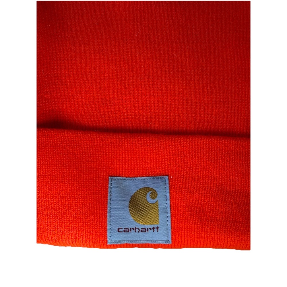 Carhartt Unisex Safety Orange Cuffed Hat Beanie Knit Logo Patch Cap‎ One Size - Picture 4 of 6